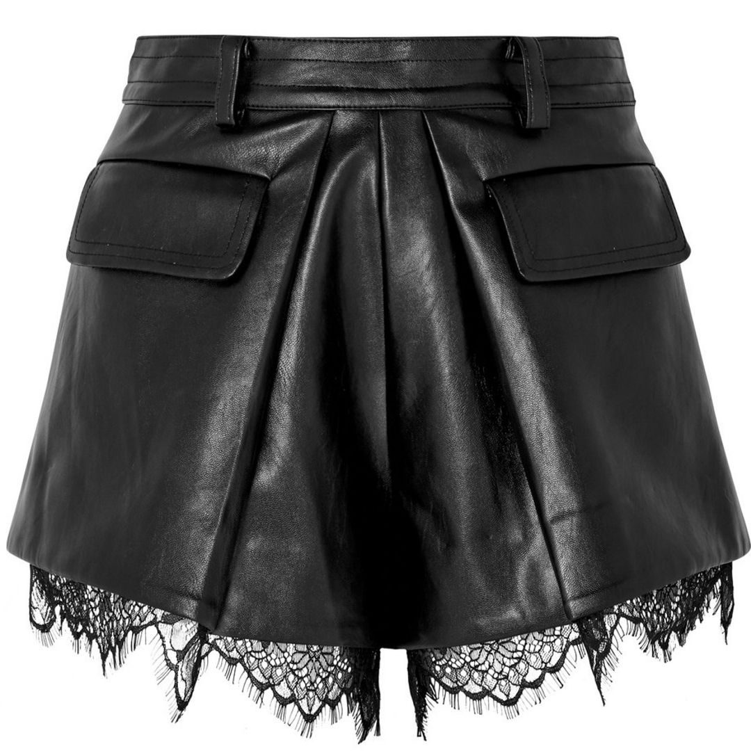 Lace-trimmed faux leather shorts